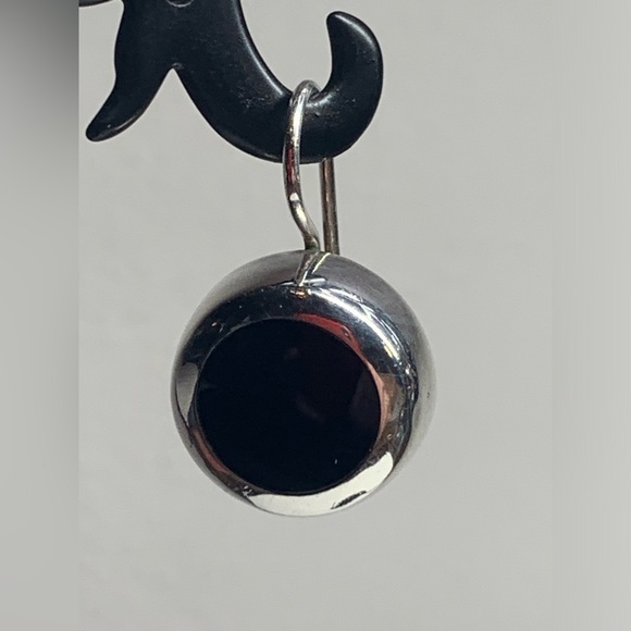 Early Silpada Very Rare Sterling & Chunky Round Onyx Inlaid French Wire Earrings - Picture 7 of 9